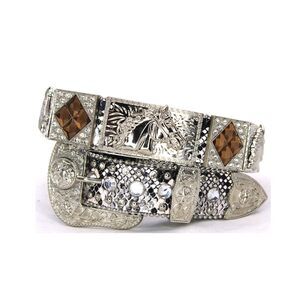 9555 Genuine Leather Belt Rodeo Women & Cowboy Big Rhinestone With Engraved